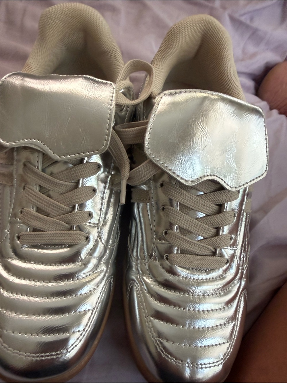 Metallic Silver Women's Fashion Sneakers - Lace-Up Comfort